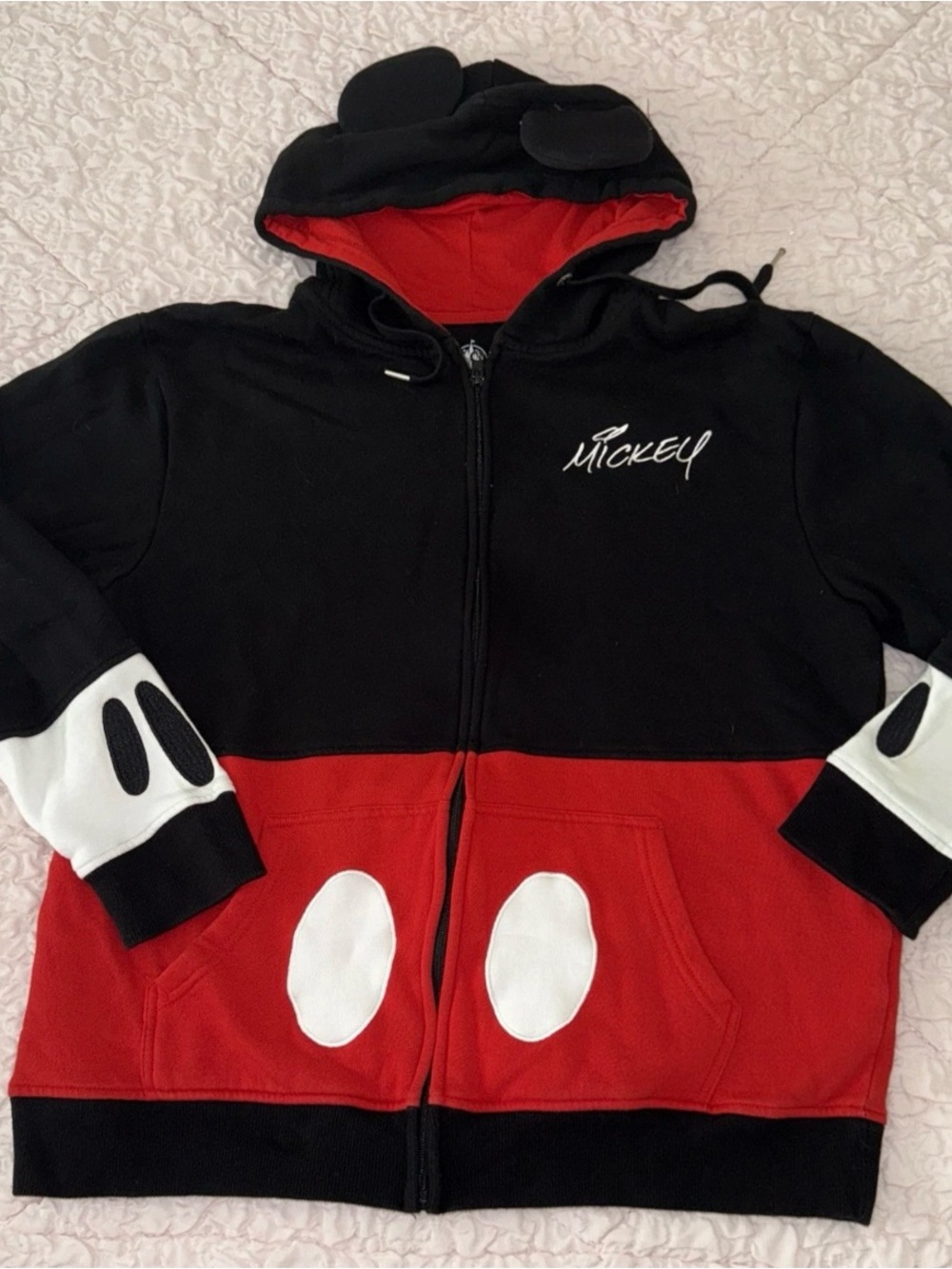 Disney Mickey Mouse Black & Red Zip-Up Hoodie with White Accents unixes size L